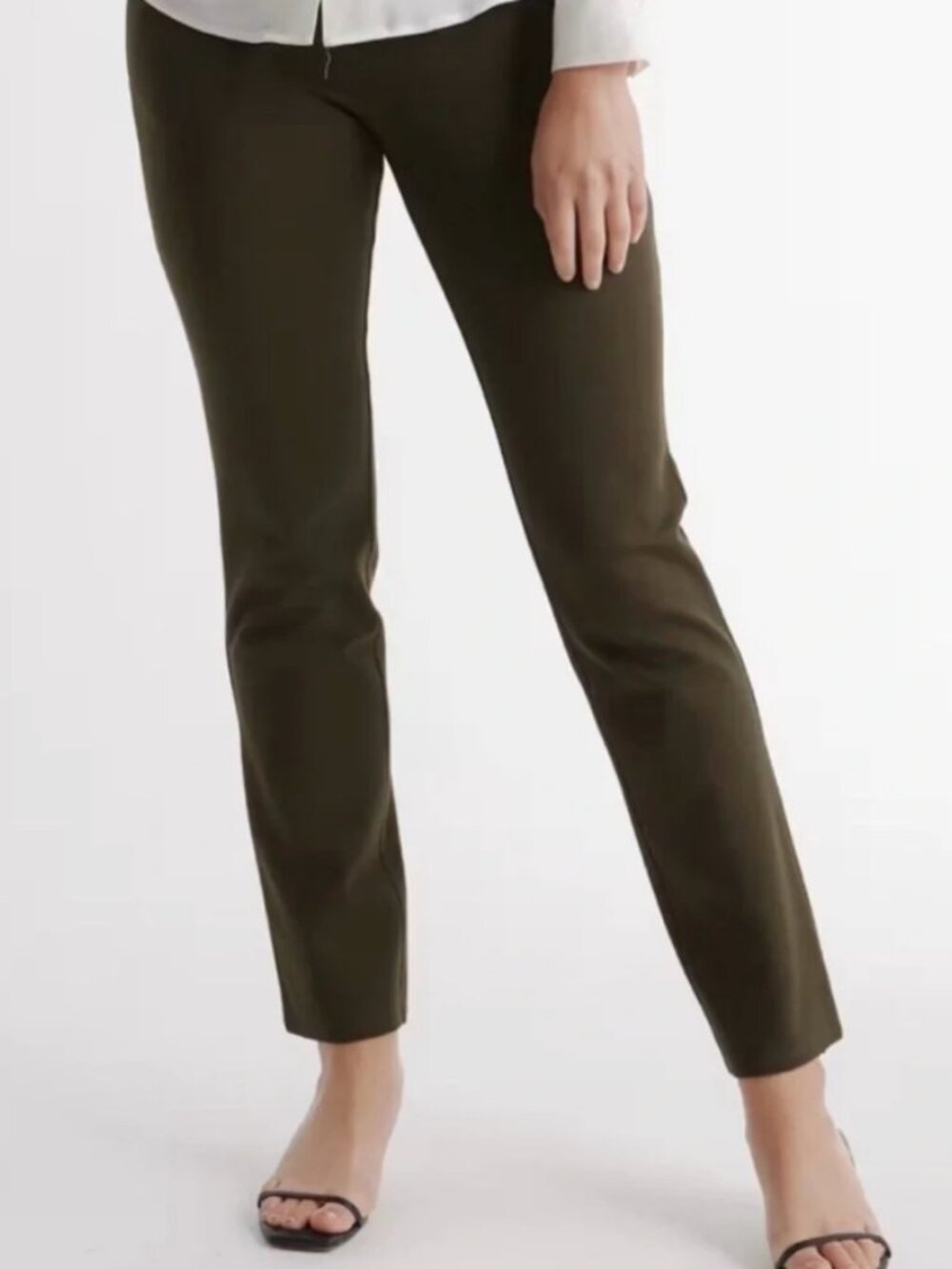 Quince Timeless Olive Green Ultra Stretch Ponte Straight Leg Pants Size XL